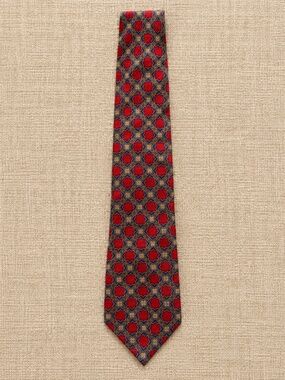 JZ Richards Tie 100% Silk for Nordstrom "BORN IN BOULDER”, red, navy and golden